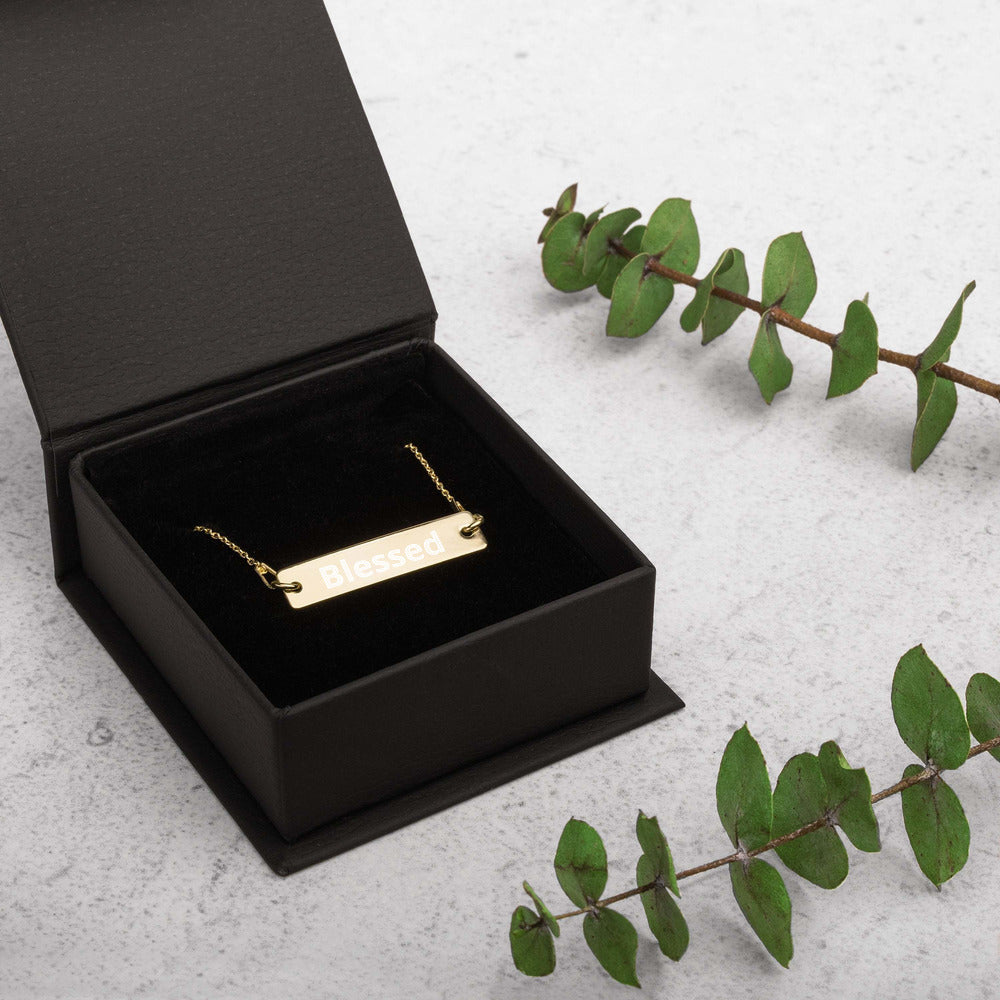 Blessed Engraved Silver Bar Chain Necklace