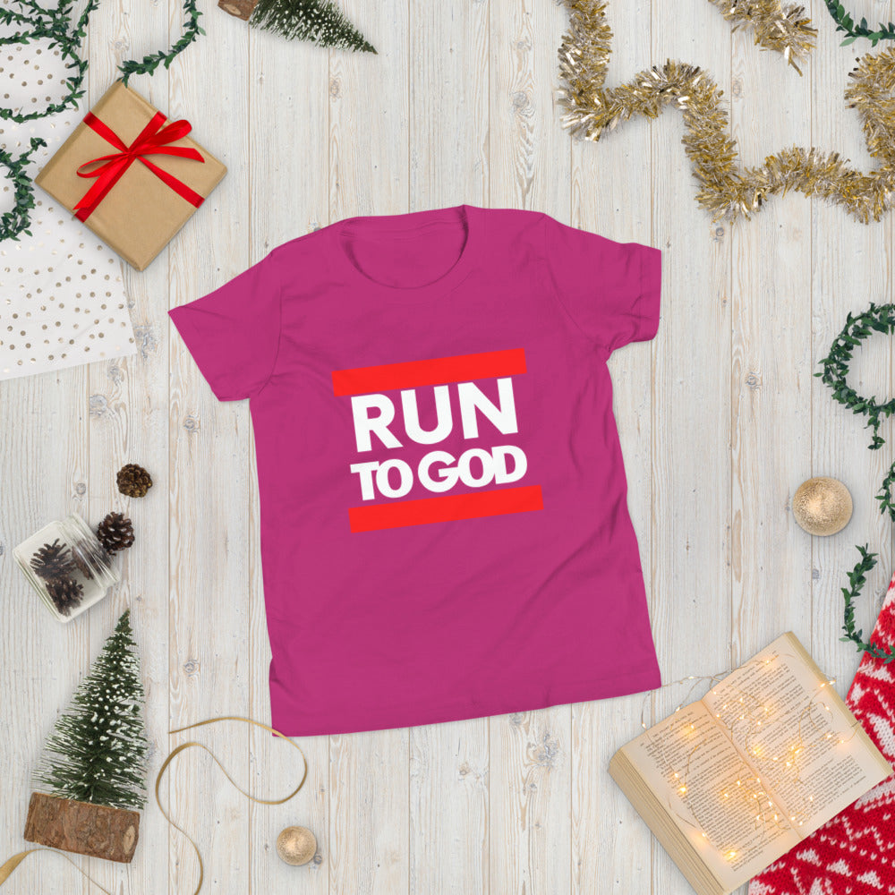 White Run To God Youth Short Sleeve T-Shirt