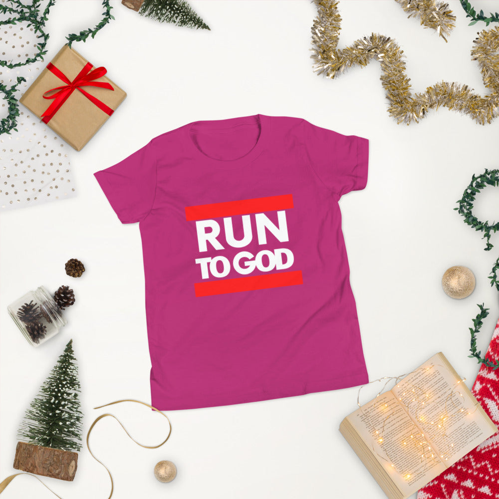 White Run To God Youth Short Sleeve T-Shirt