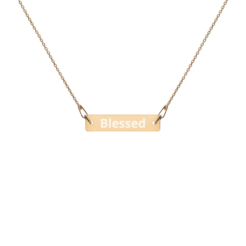 Blessed Engraved Silver Bar Chain Necklace