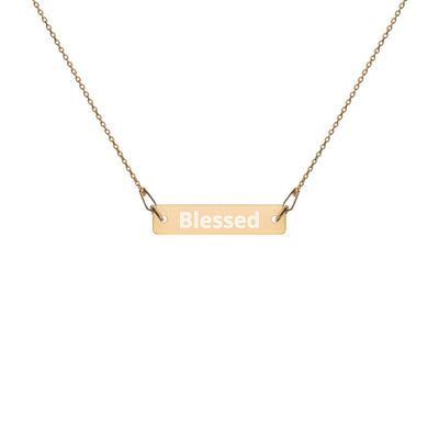 Blessed Engraved Silver Bar Chain Necklace