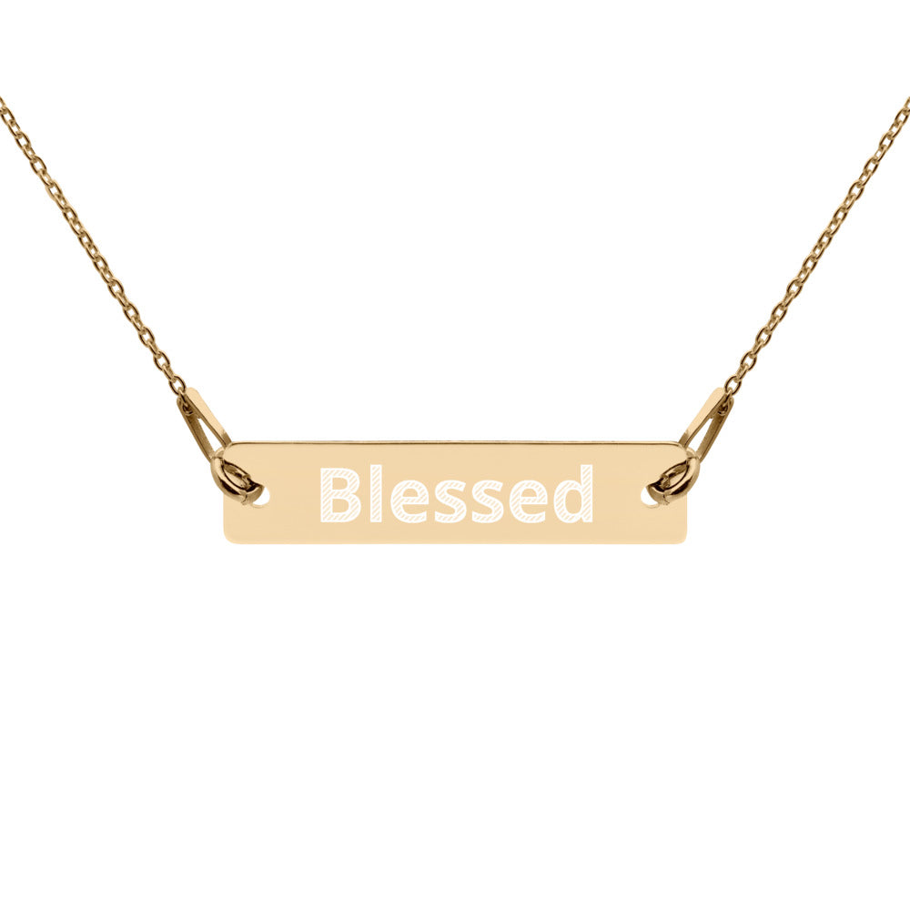 Blessed Engraved Silver Bar Chain Necklace