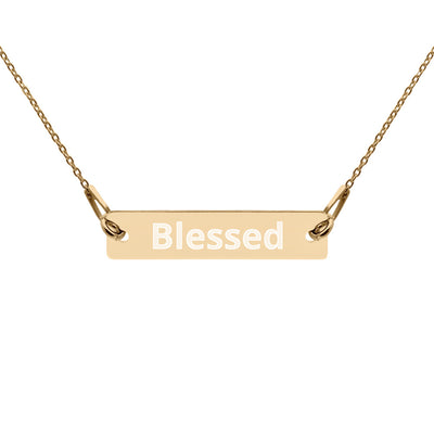Blessed Engraved Silver Bar Chain Necklace