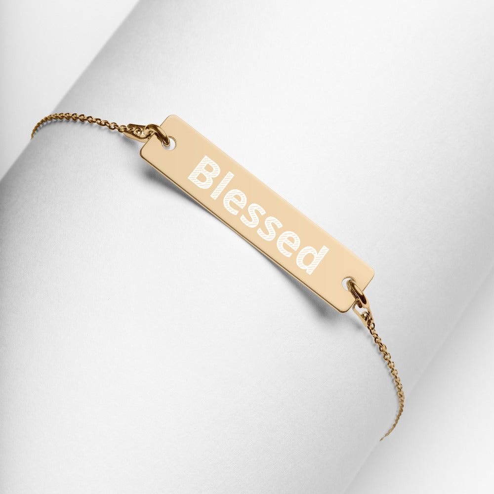 Blessed Engraved Silver Bar Chain Necklace