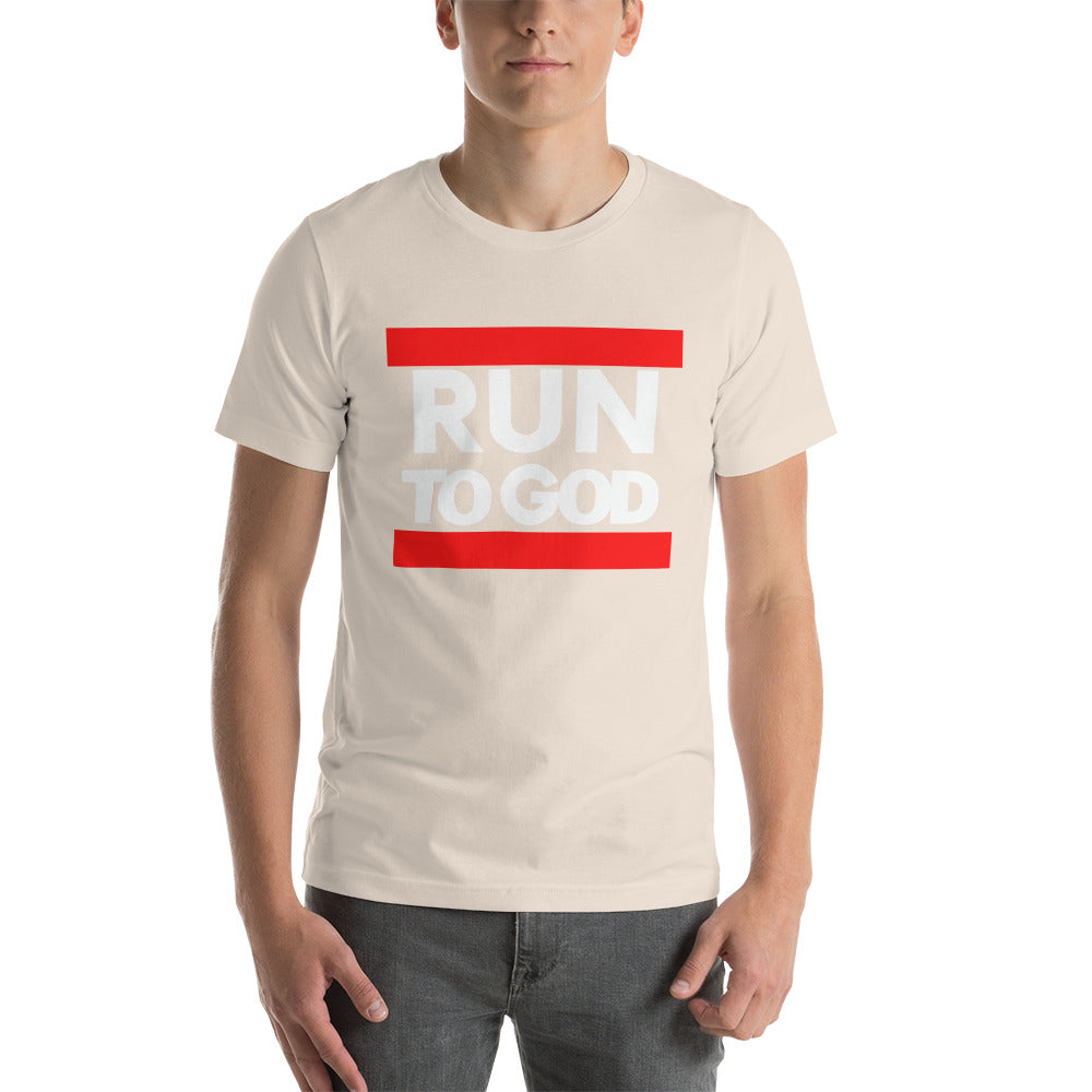 White Letters Run to GOD Short-Sleeve Unisex T-Shirt