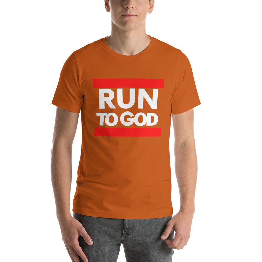 White Letters Run to GOD Short-Sleeve Unisex T-Shirt