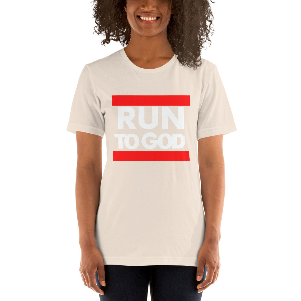 Women White Writing Run to God Short-Sleeve Unisex T-Shirt