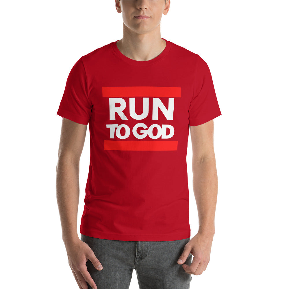 White Letters Run to GOD Short-Sleeve Unisex T-Shirt